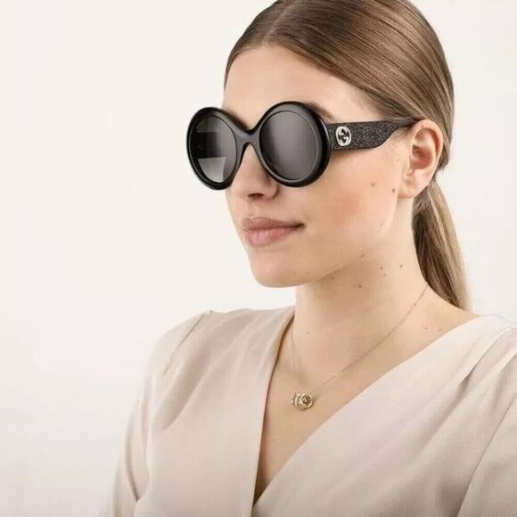 Gucci GG0101S 001 53mm Round Sunglasses Matte Black Gradient Lens NWT $465 - Picture 6 of 15